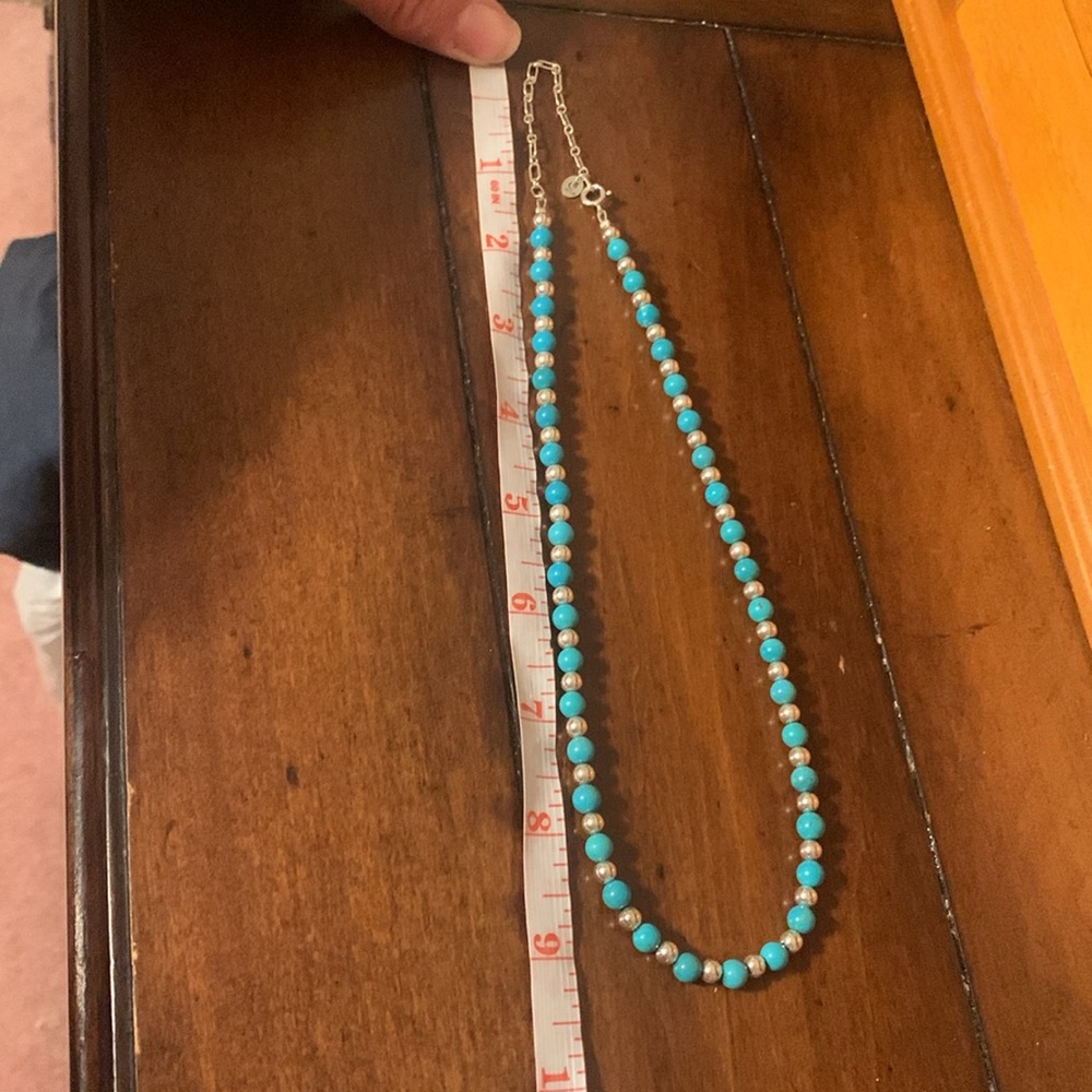Turquoise n silver beaded necklace - Picture 4 of 5
